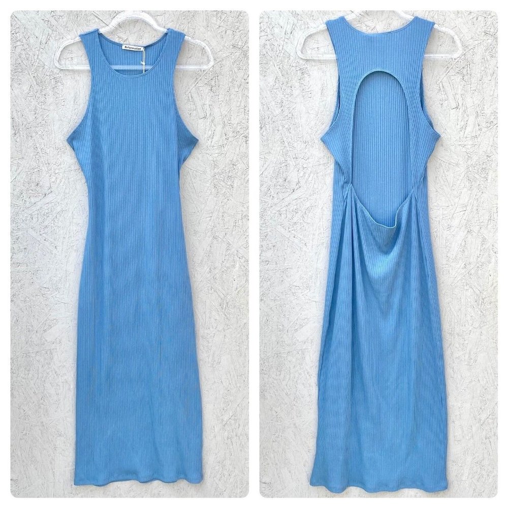 NWT Reformation Candice Ribbed Knit Open Back Midi Bodycon Sheath Dress XL